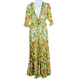 We Are Leone NWT Orange Blossom Silk Chiffon Ruby Ruffle Robe Luxury‎ XS/S $480